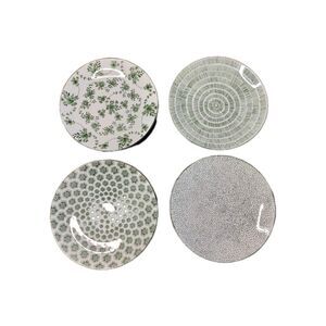 Ikea Entusiasm Green 7" Salad Plates 21986 Multi Pattern Set Of 4